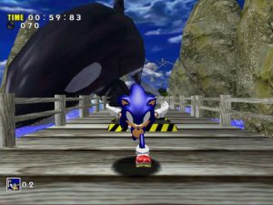 La orca destruye el puente en Emerald Coast, imagen icónica del primer Sonic Adventure.